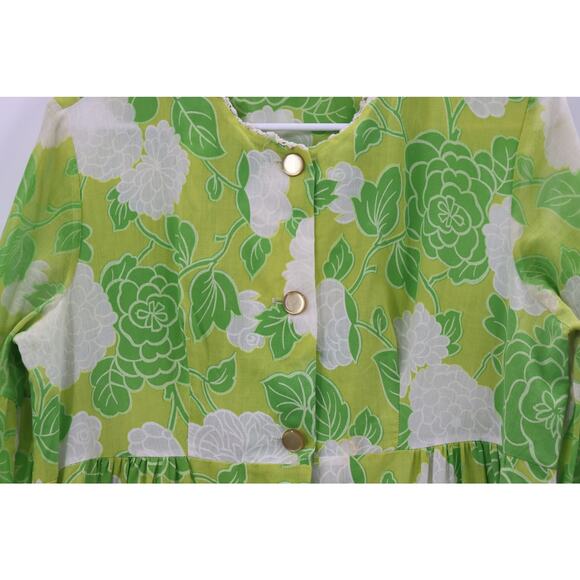 Vintage Green Floor Length Floral Cotton Dress - Picture 7 of 12